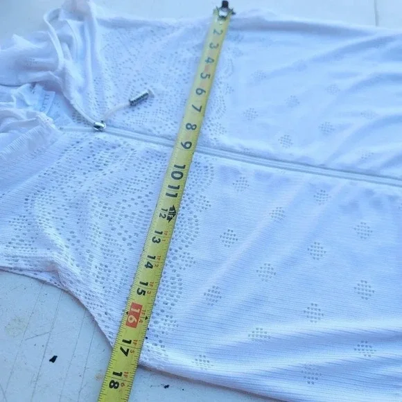 DOTTI Swim Cover Up Crochet Full Zip Up Hoodie White Lace $56 Sz Small S - Picture 10 of 12